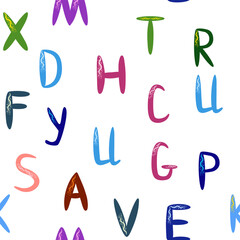 ABC seamless pattern in simple cartoon style. Cute alphabet print - hand drawn childish seamless pattern design. Digital paper. © MichiruKayo