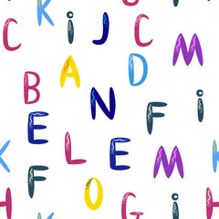 ABC seamless pattern in simple cartoon style. Cute alphabet print - hand drawn childish seamless pattern design. Digital paper. © MichiruKayo