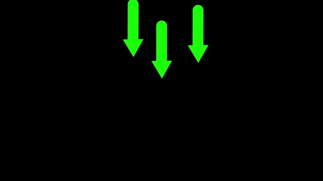 Three Green Downward Arrows on Black Background direction