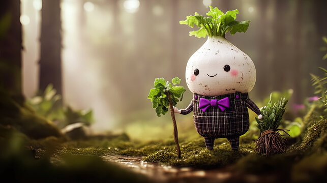 Whimsical Turnip Character in Enchanted Forest