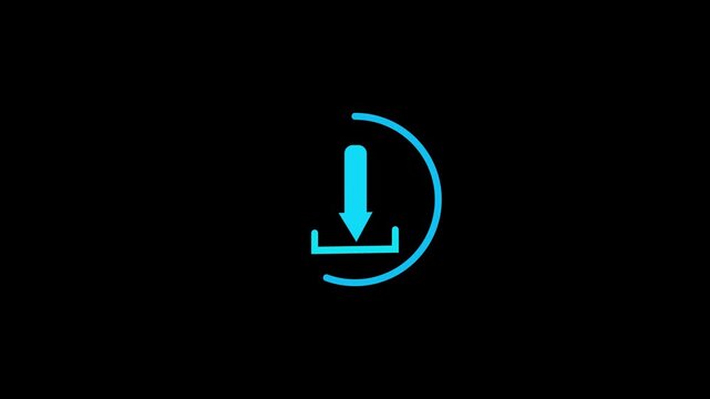 Cyan Download Icon with Curved Arrow on Black Background