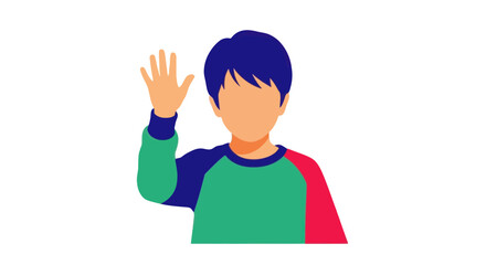 Boy Waving Hello, Friendly Greeting, Isolated on White Background, Cartoon Style © JSTYLO