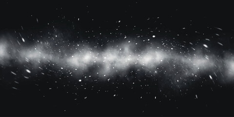 Abstract glowing white magic dust particles and stars flowing on dark space background vector illustration. © GraphixEra