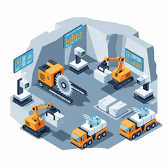 Obraz premium Automated Industrial Manufacturing Facility with Robotic Arms and Machinery.