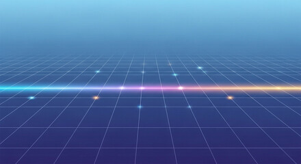 Fototapeta premium a blue grid with a rainbow light streak and several small stars