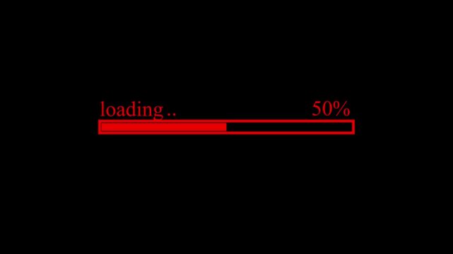 Red loading bar with 100 percent on black background