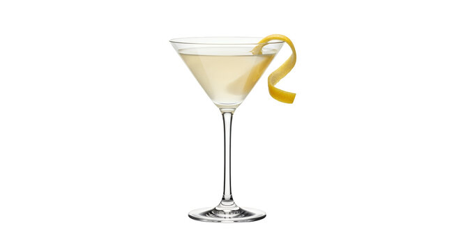 Elegant Martini Cocktail with Lemon Peel Garnish Isolated on Transparent Background