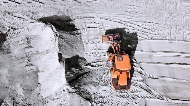 tractor loader in the quarry top view