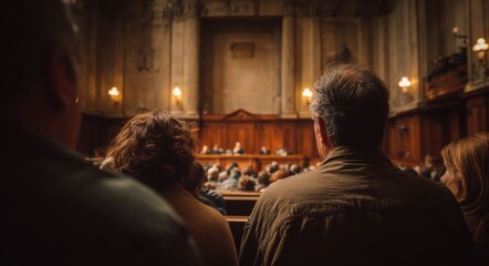 Obraz premium Audience listening in solemn historic chamber