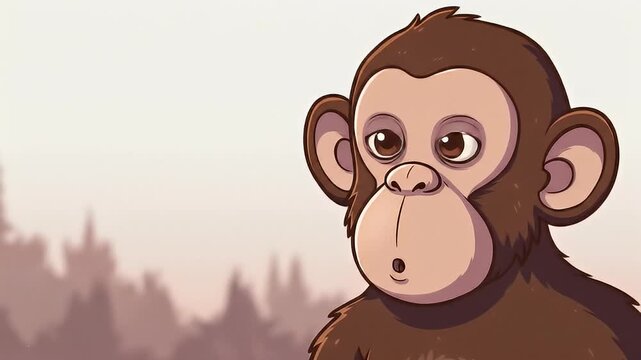 Animated chimp headshot, looking surprised with wide eyes, rendered in cartoon style
