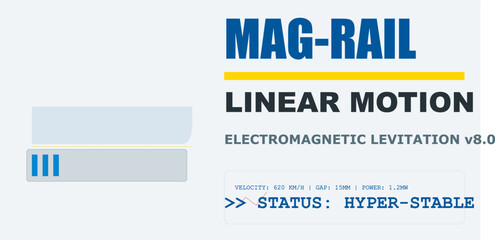 Fototapeta premium Maglev Rail Linear Motion Technology. High-Speed Electromagnetic Levitation Transportation Concept.