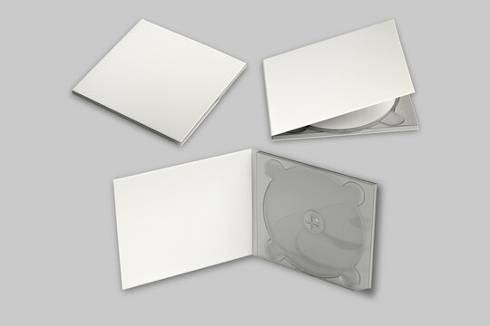 CD disc and carton packaging cover template mock up. Digipak case of cardboard CD drive. With white blank for branding design or text. Isolated on a background. 3d rendering.
