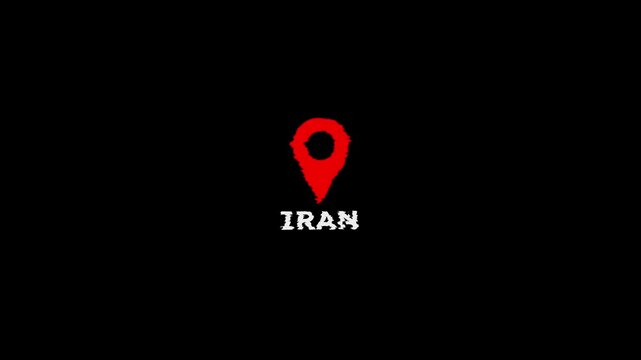 Location marker with Iran text on black background map pointer pin