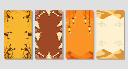 Desert theme vertical banners: scorpions, skulls, lanterns, sand dunes © AR99