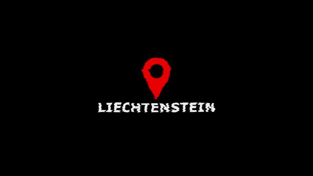 Location marker with Liechtenstein text on black background for travel and geography related projects