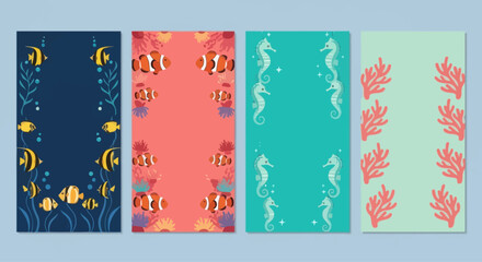 Oceanic Border Designs: Clownfish, Seahorses, Coral, and Tropical Fish © AR99