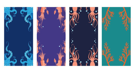 Oceanic Creatures and Coral Decorative Borders - Blue, Purple, Teal © AR99