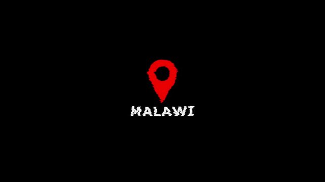 Location marker with Malawi text on black background map pointer symbol