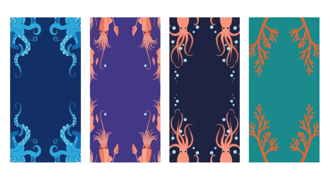 Oceanic Creatures and Coral Decorative Borders - Blue, Purple, Teal