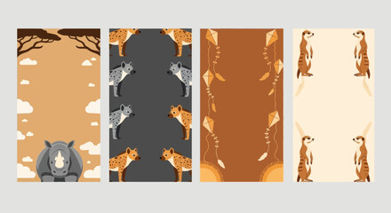 African Safari Animals Border Designs: Rhino, Hyenas, Meerkats, and Kites © AR99
