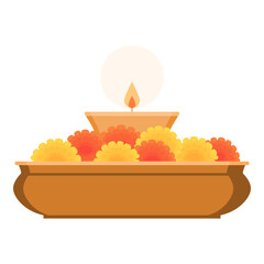 Obraz premium Diwali celebration: flowers and lit lamp