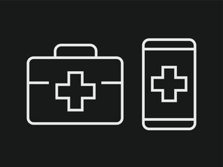 Fototapeta premium Illustrations of a medical kit and a smartphone with a medical symbol.