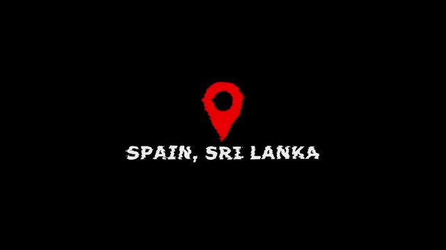 Map pin with Spain and Sri Lanka text on black background travel destinations location marker