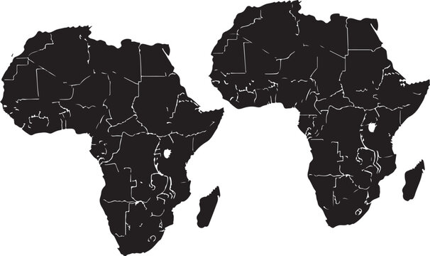 Black Africa map with country borders on white background