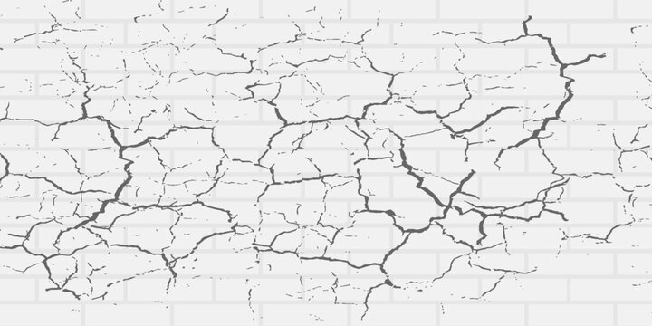 Cracked white brick wall texture, seamless cladding pattern for interior decoration, kitchen backsplash, plastic panel, building exterior design. Abstract minimalist background, vector eps 10