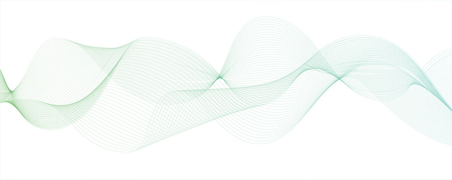 Abstract green wave vector featuring flowing blue lines and digital swirl patterns for a modern technology business background design.