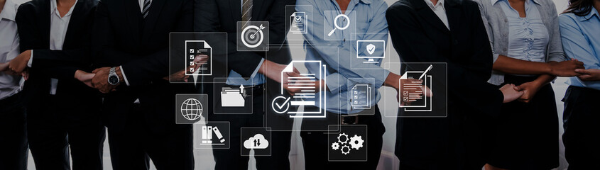 Concept of corporate compliance and quality control. Following a checklist and adhering to company...