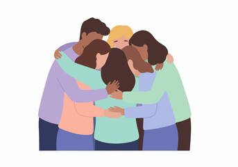 Obraz premium Diverse group embracing to comfort a sad friend, showing emotional support and solidarity.