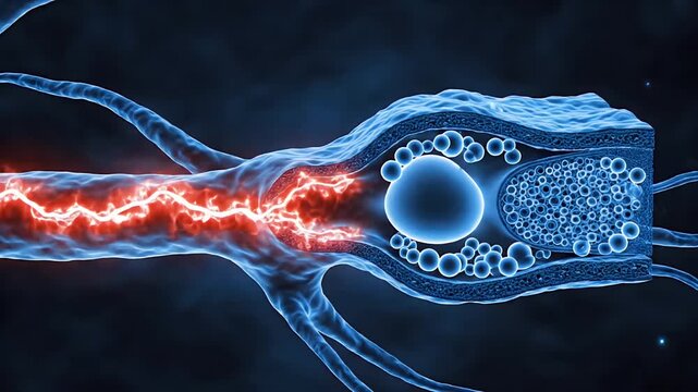 Abstract 3D CGI Medical Animation Illustrating Arterial Plaque Buildup With Flowing Blood Cells and Electrical Stimulation