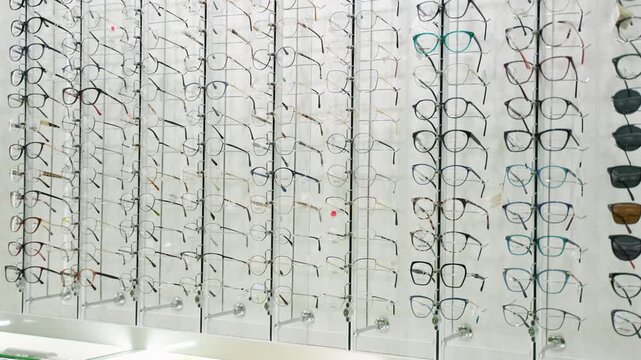 Eyeglasses collection display in an optical store