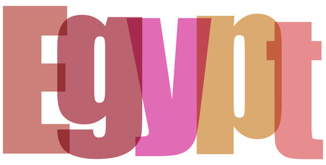 Colorful overlapping transparent typography spelling 'Egypt' in a modern graphic design style on a clean white background, ideal for travel and cultural themes.