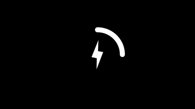 White lightning bolt symbol inside a grey and white circular with power icon isolated on a black background.smart device indicators, or energy dashboard design..