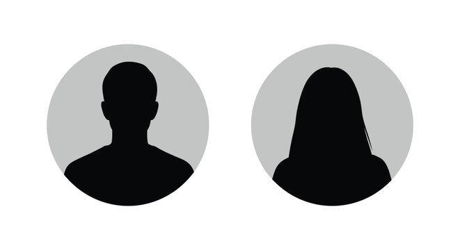 Modern vector illustration featuring generic male and female user avatar silhouettes for web design