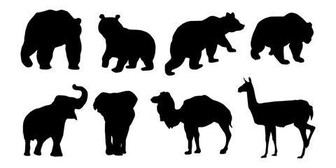 Hen or Chicken, rooster and chicks silhouette set. hen, rooster and chicks isolated farm animal silhouette icon vector collection. © alikhsan