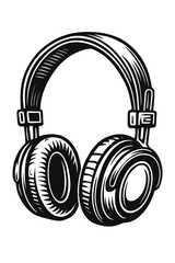 Naklejka premium Vintage Headphones Vector - Retro Black and White Audio Equipment Graphic