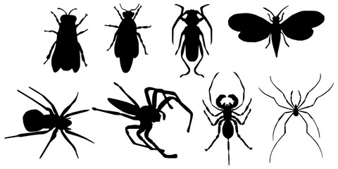 Hen or Chicken, rooster and chicks silhouette set. hen, rooster and chicks isolated farm animal silhouette icon vector collection. © alikhsan