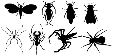 Hen or Chicken, rooster and chicks silhouette set. hen, rooster and chicks isolated farm animal silhouette icon vector collection. © alikhsan