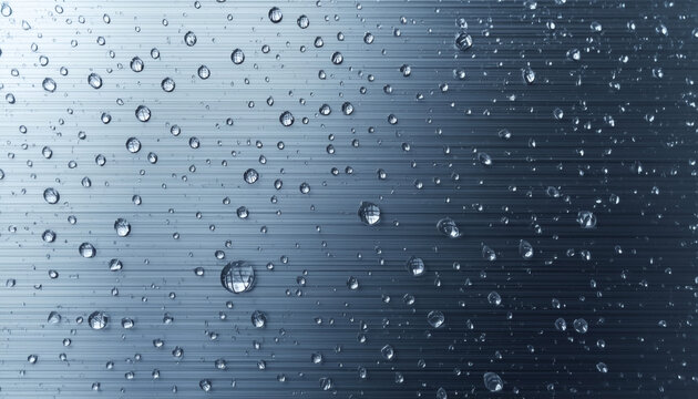 Water condensation drops on brushed aluminum metal. Cold refreshing beverage texture.