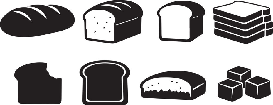 Bread Bakery Silhouette Icon Set Loaf Slice Toast Sandwich Vector