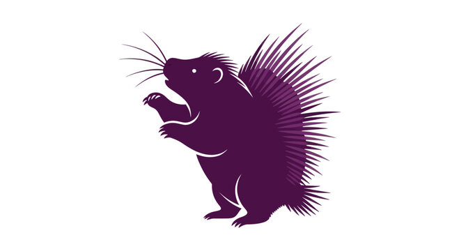 Illustration of a purple porcupine with quills spread, isolated on white