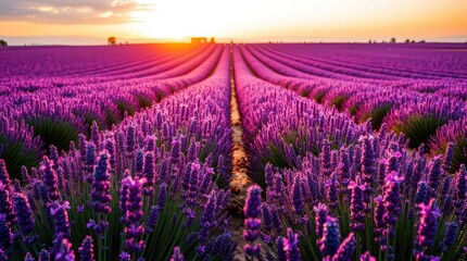 Fototapeta premium Lavender Flower Rows In Beautiful Purple Landscape