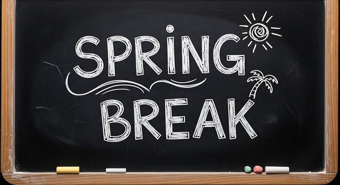 Spring Break Chalkboard with Chalk Pieces.