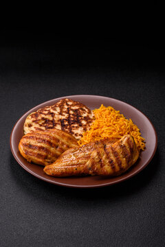 Dajaj Mashwi, an Arabic dish with rice and chicken, salt, and spices. Dajaj Mashwi as a background
