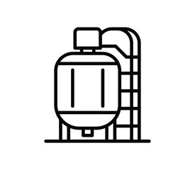 Industrial Storage Tank with Ladder and Pipe Illustration in Line Art © Seetwo