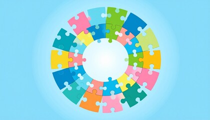 Fototapeta premium Colorful puzzle pieces circle autism awareness symbol vector design isolated blue background