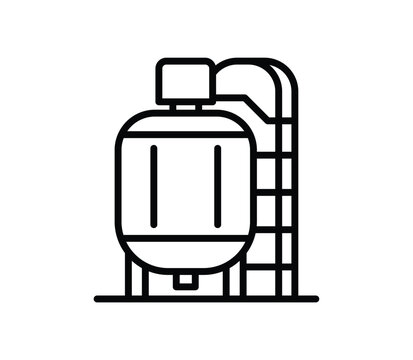 Industrial Storage Tank with Ladder and Pipe Illustration in Line Art